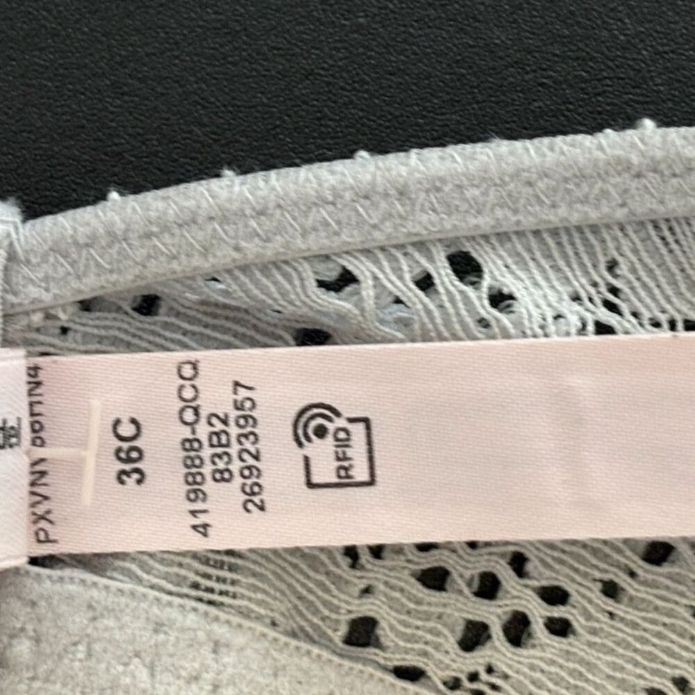 Victorias Secret Dream Angels Demi Bra 36C Gray Lace Rhinestone Shine Strap NWOT - Picture 7 of 8